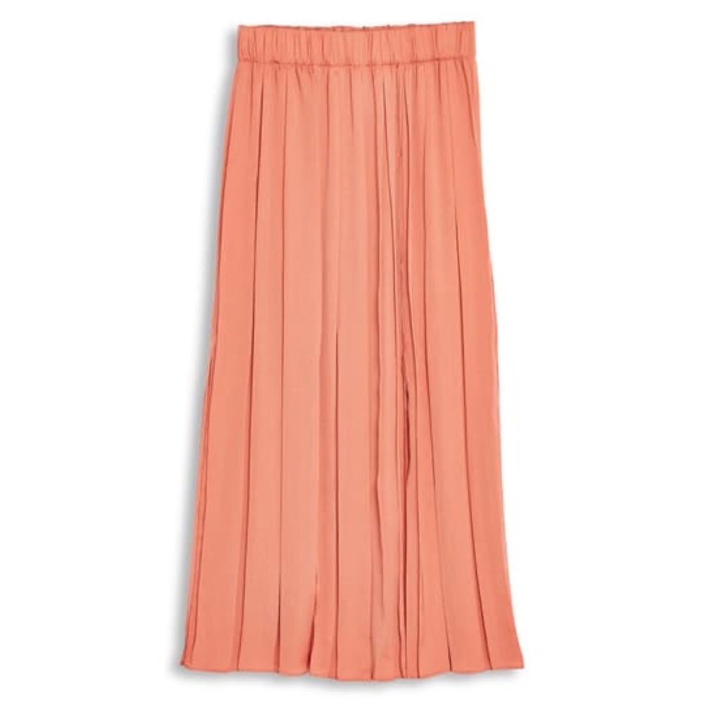 TOPSHOP Double Slit Pleated Satin Midi Skirt - Picture 3 of 3